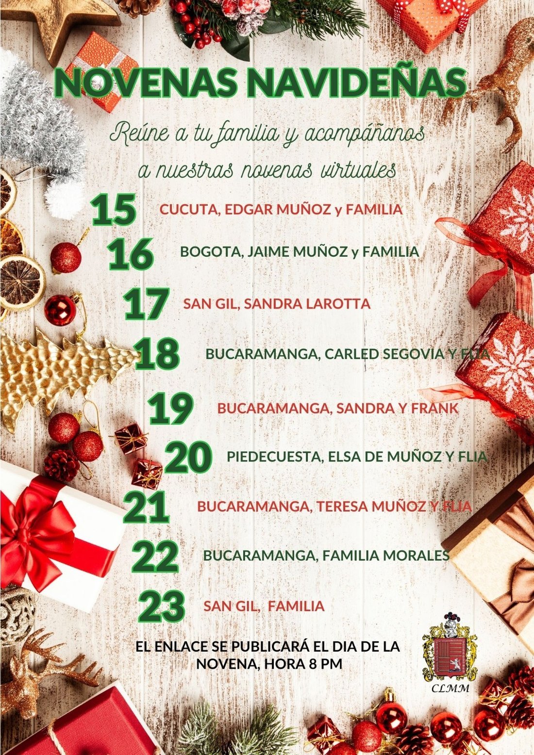 Programación de las Novenas Navideñas virtuales por zona